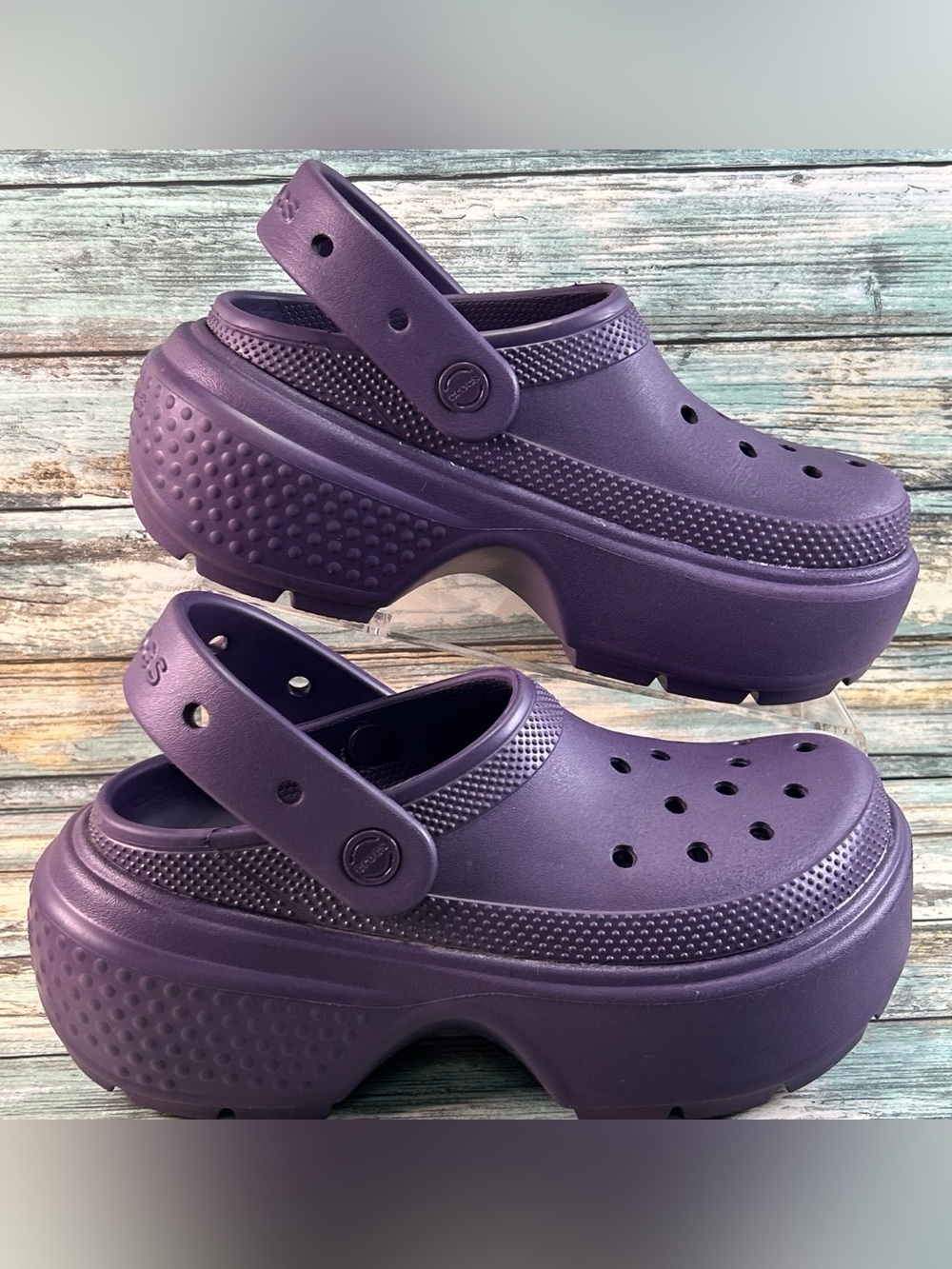 CROCS Stomp Platform Clogs Womens Size 7 Chunky Slip On Shoes Purple Rubber